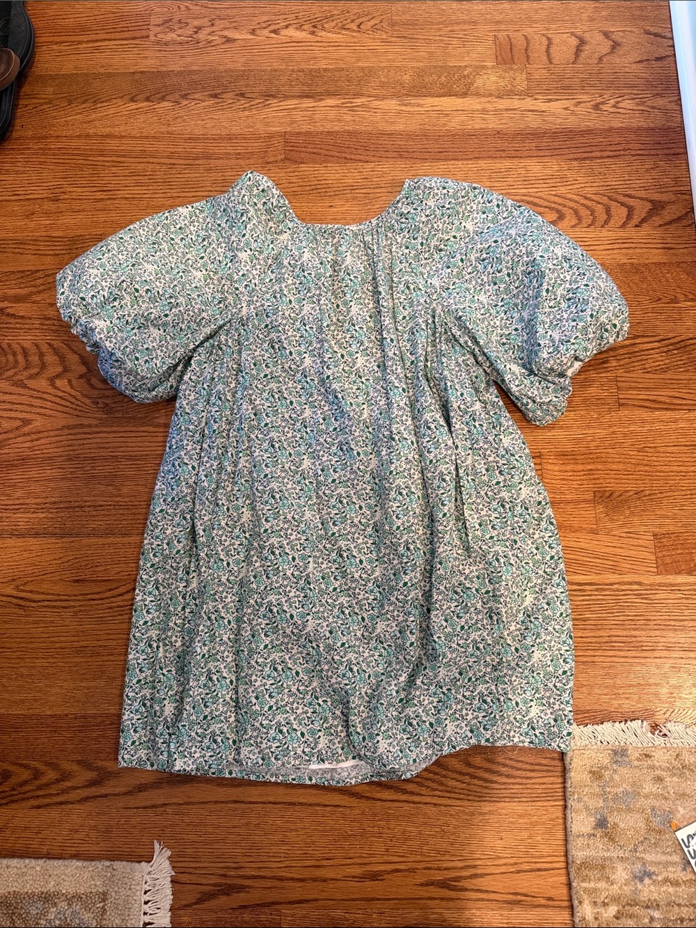 Girls' Floral Puff-Sleeve Dress in Green